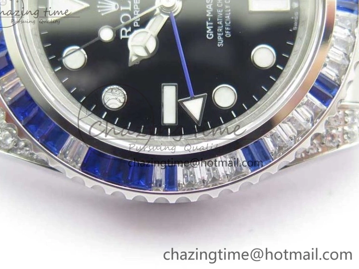GMT-Master Blue 904L V3 Diamonds Jubilee Dial GMF Bracelet SA3285 II Steel On CHS White Bezel Black Edition Best 0330